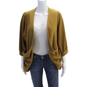 Hunter Dixon Womens 3/4 Sleeve Metallic Knit Open Cardigan Sweater Brown Small